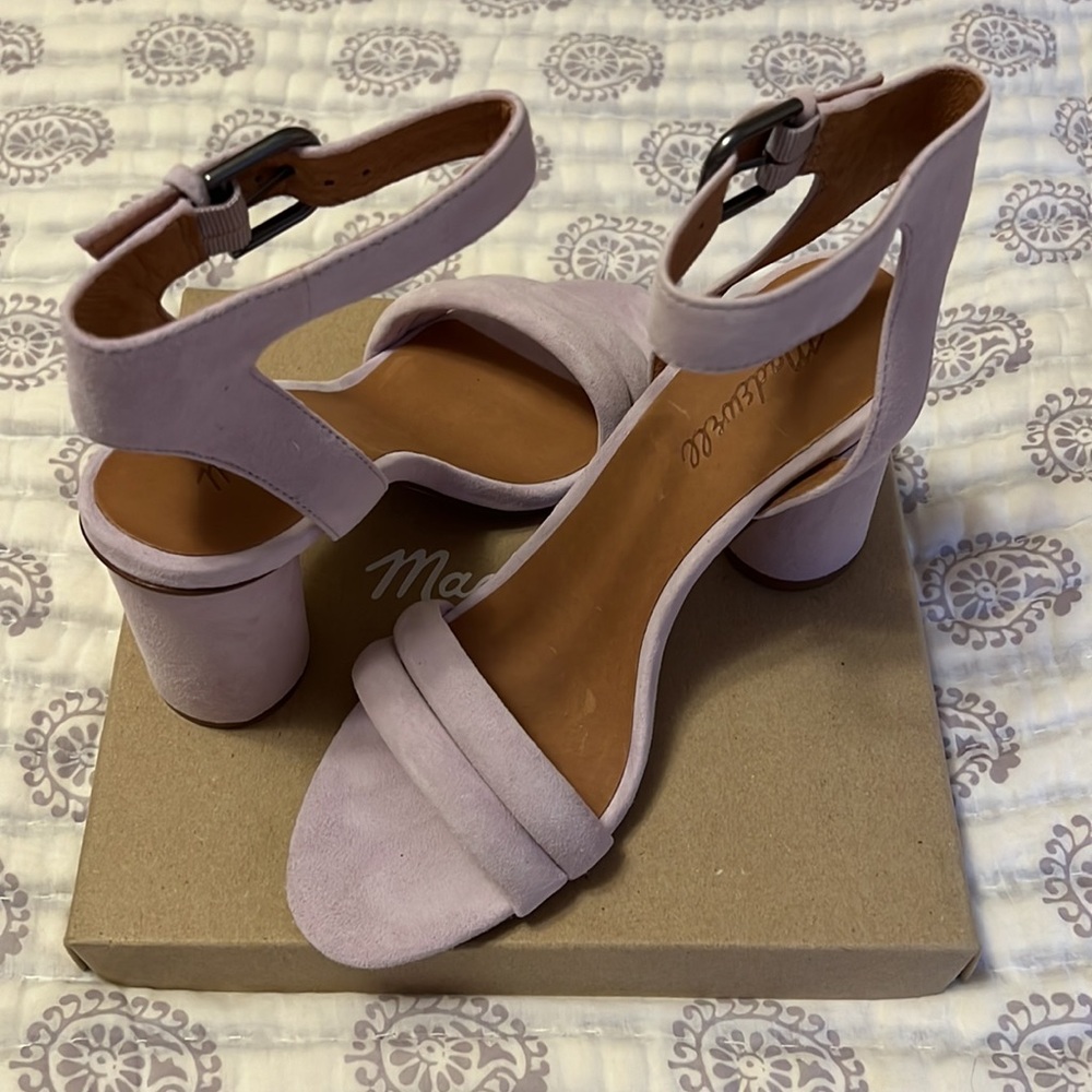 Madewell NIB Lilac Leather/Suede Ankle Strap High Heel Sandals with Round Heel